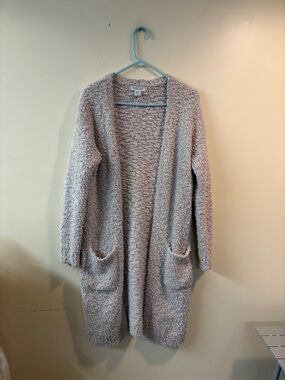 Cozy Open-Front Long Popcorn Cardigan - cream